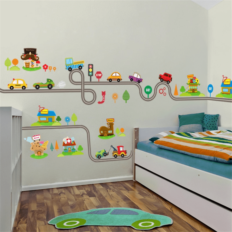 Lighting Mcqueen Bedroom Decor - Autocollants muraux de voitures de dessin