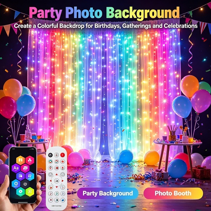 Lighting Christmas Decor - Rideaux lumineux LED contrôlés par application,